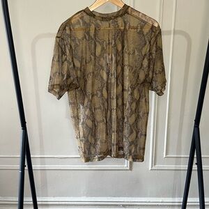 CMMN SWDN Sheer Short-Sleeve Snake-Print Shirt in Brown